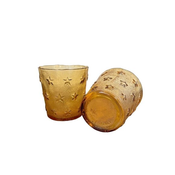 Vintage Pair Of Amber Glass Stars Pattern Handmade, Size 10 Oz. Made in Italy - Picture 5 of 9